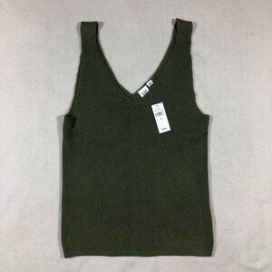 GAP Top Womens Medium Green Knit V-Neck Tank Top Casual Business NEW NWT $40